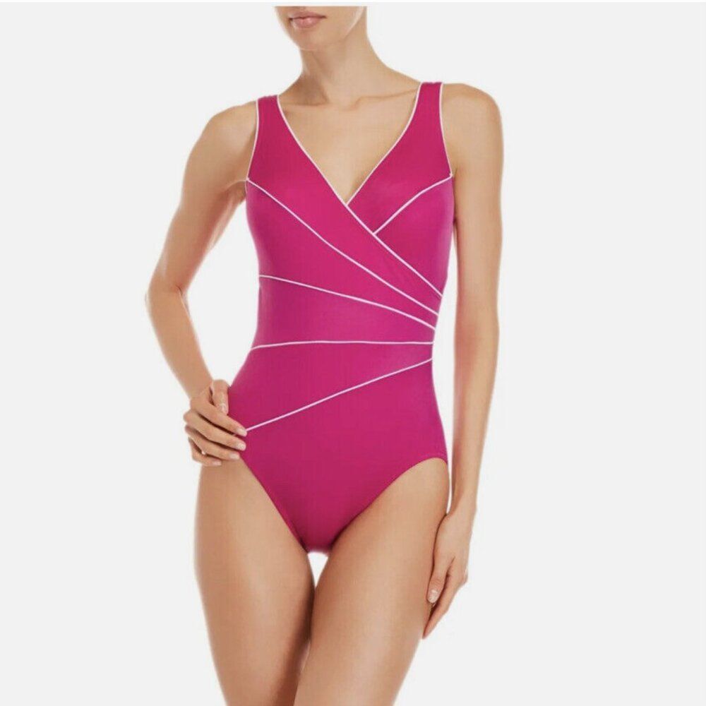 Miraclesuit Magenta Pink Horizon Slimming‎ One Piece Swimsuit Size 10